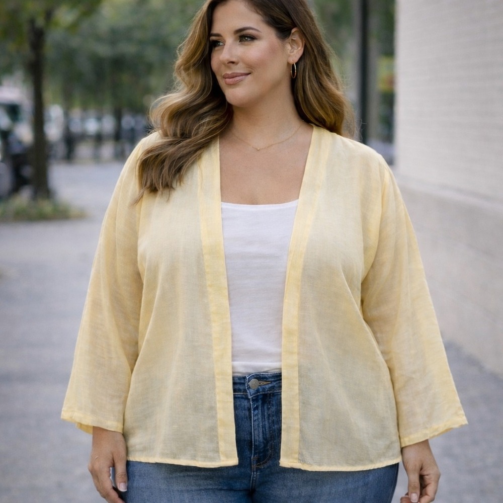 Valerie Stevens II 20W Linen Silk Blend Layering Jacket Canary Yellow Cardigan